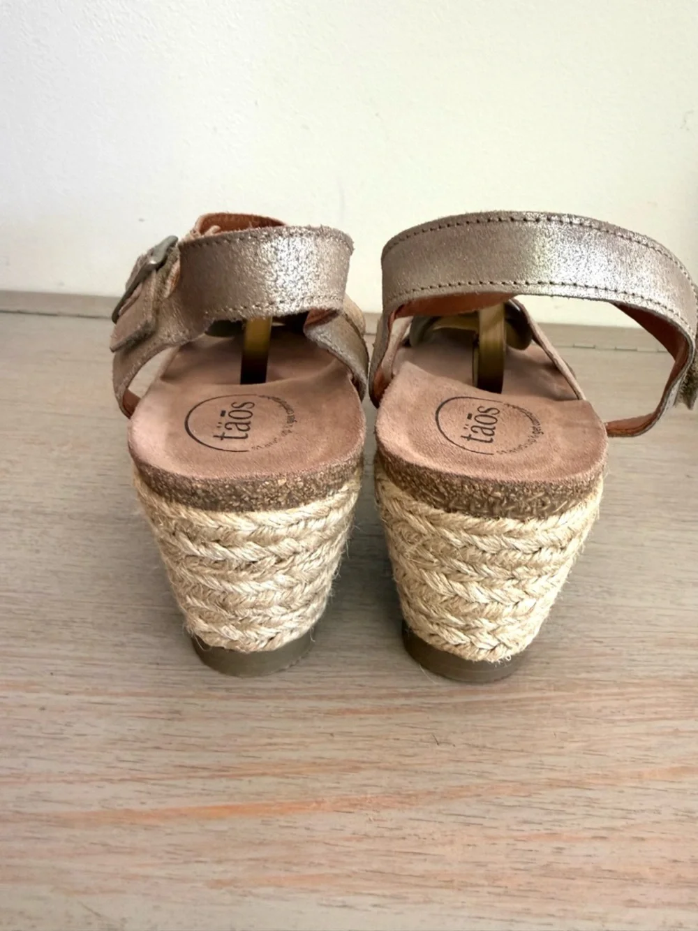 Taos Hey Jute Trulie Wedge Espadrille Sandals Champagne Ankle Strap EU 42 US 11